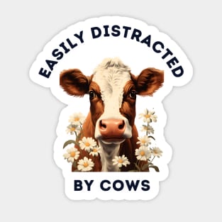 Easily Distracted by Cows Retro Design | Funny Cow Lover Sticker